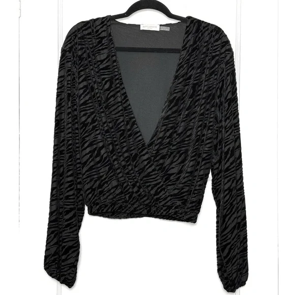 RAMY BROOK Zebra Stripe Velvet Burnout Puff Long Sleeve Draped V-Neck Top XS - Picture 3 of 7